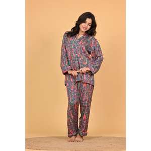 Conjunto de Pijama de Polycrêpe para Mujer, Hecho a Mano en India, Estampado, Ropa de Dormir, Ropa de Estar por Casa, Ligero y Cómodo para Verano - Product Image 2