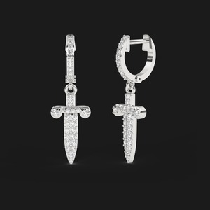 Boucles d'oreilles pendantes Zircon Dagger en argent sterling 925 plaqué or, bijoux audacieux, modernes et luxueux de style hip-hop pour anniversaire - Product Image 1