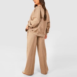Conjunto Deportivo para Mujer, Talla Grande, Color Sólido, Cuello Redondo, Manga Larga, Corte Holgado, Sudadera y Pantalones Casuales para Otoño - Product Image 1
