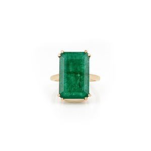 Luxurious K18 <b>Original</b> Yellow Gold 12.6 Ct. Natural Zambian Big Emerald Gemstone Single Stone Statement Ring Handmade Jewelry - Product Image 1