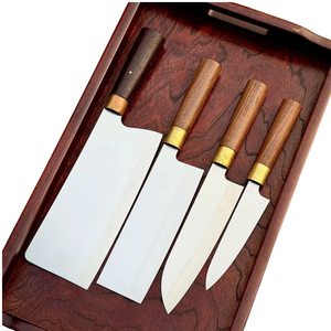 Ensemble de couteaux en acier au carbone LEGACY BLADES, 4 pièces, manche en bois, bord droit poli, couteaux de cuisine ambidextres - Product Image 1