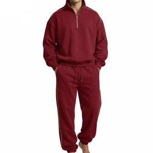 Conjunto de chándal de dos piezas para hombre con cremallera de un cuarto, estilo oversize, precio al por mayor OEM - Product Image 1