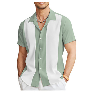 <b>Summer</b> Hawaiian <b>Shirt</b> for <b>Men</b> Casual Stripe Printed Fabric Short Sleeve Cardigan Male <b>Shirts</b> Hawaii Beach Male <b>Shirts</b> - Product Image 1