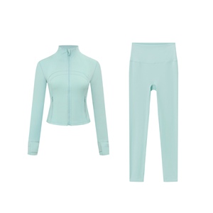 Women's Casual 2-Piece Sport Yoga Suit Set Breathable Quick Dry Knitted Spandex/Nylon Slim Fit Gym <b>Workout</b> <b>Jacket</b> Top & Leggings - Product Image 6