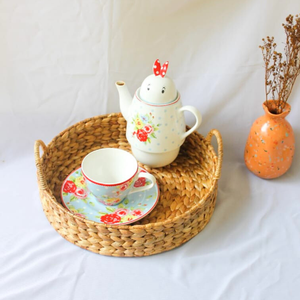 RUMANA S Handmade Water Hyacinth Round <b>Tray</b> Basket Natural Woven Serving Basket Eco Friendly Home Decor Organizer With Handle - Product Image 3