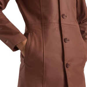Chaqueta de Cuero Genuino Tipo Gabardina – Cuello Vuelto con Botones para Invierno, Personalizable OEM ODM al por Mayor - Product Image 5