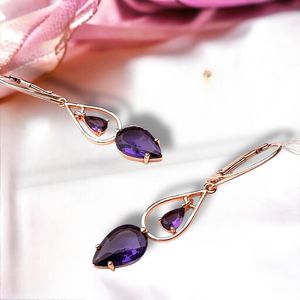 Boucles d'oreilles en améthyste, argent sterling 925, plaqué or rose 14 carats, vermeil, bijoux élégants vintage pour mariage, cadeau - Product Image 5