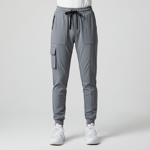 Pantalones Deportivos Cargo Techwear Grises para Hombre con Bolsillos con Cremallera, Cintura con Cordón Ajustable, Puños Acanalados, Pantalones Deportivos para Entrenamiento Atlético - Product Image 1