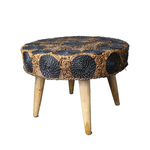 Mesa Redonda de Mimbre Sintético Banana Mix, Estilo Moderno Minimalista, Madera de Teca Ecológica, Mueble para Sala de Estar - Product Image 1