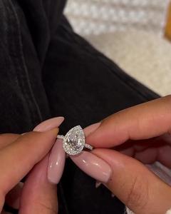 Pear Cut Lab Grown Diamond Halo Engagement <b>Ring</b> Solid 925 Sterling <b>Silver</b> <b>Silver</b> Plated Pave Wedding <b>Ring</b> Women's IGI Certified - Product Image 2
