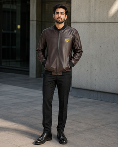 Chaqueta Bomber de Cuero PU para Hombre con Cuello Alto, Cierre de Cremallera, Impermeable, Cortavientos, Estilo Moto, Holgada, Estilo Urbano - Product Image 1