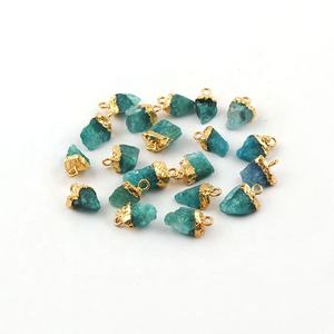 Conector de GEMA de Aguamarina Natural, colgante de un solo tirante, charms chapados en oro, fabricación de pulseras, suministros de joyería - Product Image 1