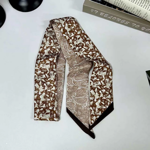 2026 New Arrival Women Vintage Floral Print Skinny Satin Scarf Summer Hair Band Strip Silk Ribbon Neck Scarves Bag Handle Ribbon - Product Image 3