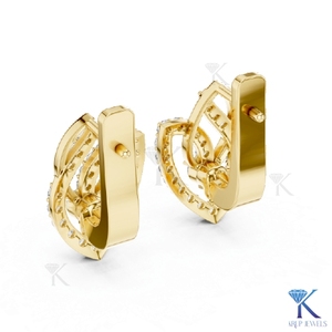 Boucles d'oreilles créoles huggie pavées en forme de feuille avec diamants CVD HPHT cultivés en laboratoire sur mesure, en or massif 14K 18K, bijoux pour femme, mariage, fête, anniversaire - Product Image 2