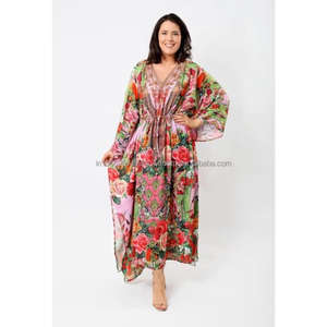 Bata de caftán con estampado digital, regalo para esposa, ropa de salón de seda Natural, vestido de novia caftán - Product Image 2