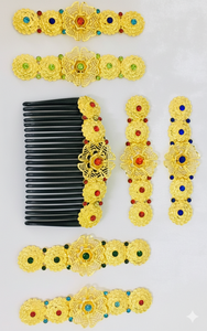 Peigne à cheveux vintage plaqué or, fait main, écologique, étanche, élégant, en alliage, avec mini pierres rouges et motif floral, pour mariée - Product Image 5