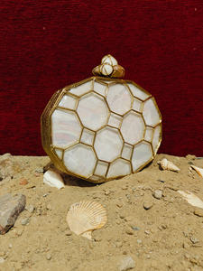 Bolso de mano indio artesanal de nácar con incrustaciones de latón y piedras, de lujo, para fiestas, bodas, regalo para ella - Product Image 2