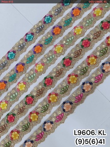ลูกไม้ปักลายดอกไม้ DES-L9627.KL ขนาด 1 ถึง 1 7/8 นิ้ว แต่งขอบสไตล์ชาติพันธุ์ ทำด้วยมือ สำหรับตกแต่งชุด - Product Image 4