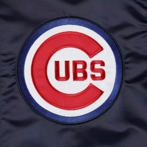 Chaqueta Bomber de Satén Azul Marino con Logotipo de Equipo de Béisbol, Chaqueta Ligera Estilo Universitario - Product Image 3