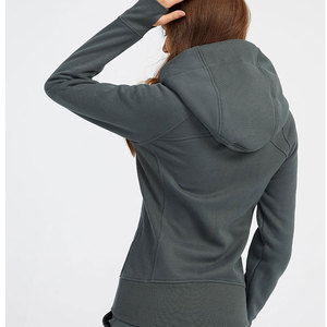 Sweat-shirt à capuche pour femme, couleur unie, fermeture éclair, manches longues, tricoté, respirant, coupe régulière, avec poches, pour l'automne - Product Image 5