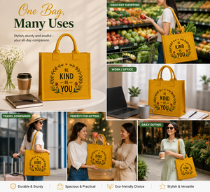 Sac fourre-tout en jute jaune, imprimé sur mesure, écologique, réutilisable, pour courses, cadeaux, vente en gros, sac fourre-tout promotionnel - Product Image 3