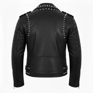 Veste moto vintage en cuir véritable pour homme, respirante, coupe ajustée, col rabattu, fermeture éclair, couleur unie noire, pour l'automne - Product Image 2