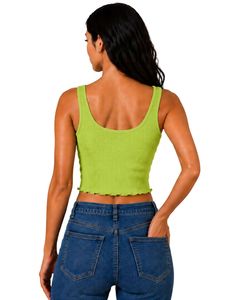 <b>Lime</b> <b>Green</b> Women Ribbed Crop Tank <b>Top</b> Sleeveless Square Neck Slim Fit Knitted Cotton Stretch Summer Casual Fashion Custom <b>Ladies</b> - Product Image 2
