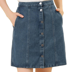 Hot Sale Custom Design Denim skirts With Button Summer Washed 100% Cotton Fabric Denim Skirt For Women's - Product Image 6