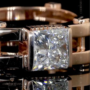 Bague en diamant de luxe pour homme, coupe princesse, 3,04 carats, or rose 14 carats, diamant créé en laboratoire, certifié IGI, bijoux fins - Product Image 3