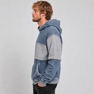 Wholesale men distressed <b>hoodie</b> with durable fabric <b>trendy</b> design comfortable fit and stylish distressed details for everyday us - Product Image 2