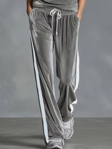 Women's Velvet Hooded Tracksuit Two Piece <b>Set</b> Sleeveless Solid Color Loose Fit Casual Wear Full Length Pants With Side Stripe - Product Image 3