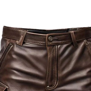 Shorts cargo en cuir pour homme, style motard, avec poches zippées, taille mi-haute, fermeture boutonnée, longueur Bermuda - Product Image 5