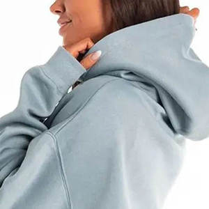 <b>Women</b> Cropped Hoodie Long Sleeve Solid Color Knitted Cotton Blend Casual Autumn Streetwear Pullover - Product Image 4