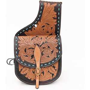 Piel de vaca Cuero genuino Western Trail Tooling Carving Horse Saddle Bag - Product Image 1
