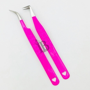 Hot Pink Tweezers Stainless Steel Eyelash Extensions Tweezers Purple Color Tweezers 45 Degree Boot Volume Eyelash Tweezers - Product Image 1