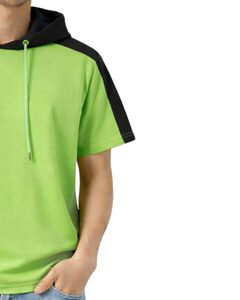 Customized Mens <b>Short</b> <b>Sleeve</b> Hoodie T Shirt Casual Pullover Hooded Top Soft Cotton Summer Wear Lime Green Black Color Streetwear - Product Image 4