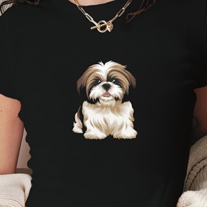 เสื้อยืดแฟชั่นผู้หญิงมีภาพประกอบสำหรับสุนัขชิสุ - Product Image 4