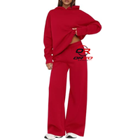 Ensemble de survêtement 2 pièces pour femme, style streetwear automne, couleur unie, coupe ample, décontracté, longueur intégrale, tricoté en polyester/coton