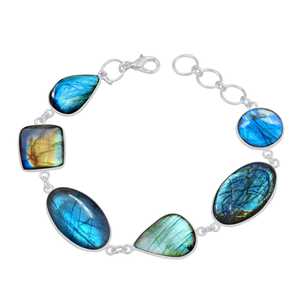 Excellent Quality Silver Plated Genuine <b>Labradorite</b> Multi Gemstone Bezel Setting Geometric Bohemian Style Women's Fashion Bangle - Product Image 2