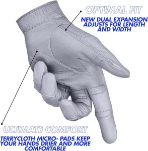 ถุงมือกอล์ฟ Men's StableGrip 2.0 สีเทา - ผลิตจากหนังคาเบรตต้าคุณภาพพรีเมียม - Product Image 4
