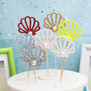 ของตกแต่งงานวันเกิดธีมชายหาดเปลือกหอยวิบวับ อุปกรณ์ตกแต่งโต๊ะขนมหวาน สไตล์มหาสมุทร ที่เสียบเค้ก - Product Image 2