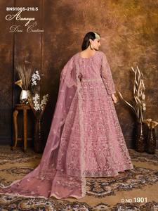 Festival wear <b>Net</b> with Heavy Embroidered Full-Sleeve Flared Semi-Stitched Gown-Bottom-<b>Dupatta</b> Collection At Wholesale Rate - Product Image 2