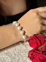 Bracelet unisexe fait main en argent sterling 925 massif avec perle d'eau douce de forme ovale, idéal pour les fêtes