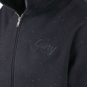 Sudadera con Capucha Negra para Hombre, con Cierre, Logotipo Bordado, Patrón de Puntos, Felpa Francesa de Algodón, Estilo Casual para Otoño, Corte Regular - Product Image 5