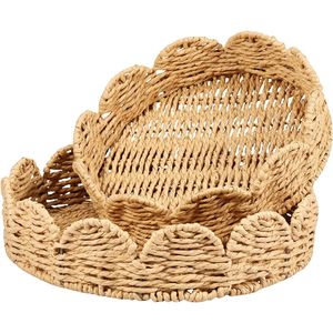 Christmas Gift Natural Woven Rattan <b>Tray</b> with Seashell Decor Round Serving <b>Tray</b> Handicrafts Tableware and Home Decor - Product Image 4