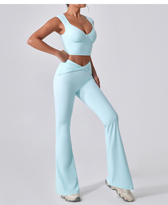 Nuevo Conjunto de Yoga con Chaleco Ajustado y Pantalones Acampanados de Secado Rápido, Cintura Alta, Casual, Versátil, para Fitness y Deportes - Product Image 2