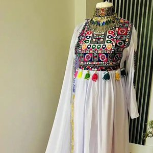 Premium Handmade Craftsmanship Traditional Embroidered Chiffon Colorful Dress Long Mirror Work Weddings Afghan Kuchi Dress - Product Image 6