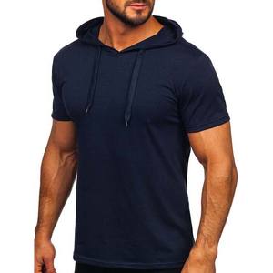 Sudadera con Capucha de Manga Corta para Hombre, de Alto Rendimiento, Poliéster/Algodón, con Bolsillos con Cordón, Logotipo Personalizado, Azul Marino, Otoño, Bordada - Product Image 4
