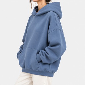 เสื้อฮู้ดโอเวอร์ไซส์แบบยูนิเซ็กซ์ สีน้ำเงินล้วน ผ้าฟลีซลำลอง มีกระเป๋า ดีไซน์เรียบง่าย ผ้าฝ้ายถัก ใส่ได้ในฤดูใบไม้ร่วง - Product Image 3