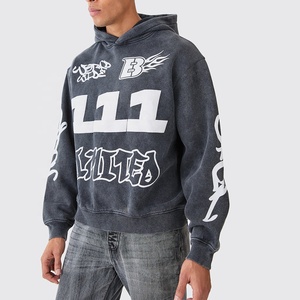 Polar 100% algodón hombres pulóver Sudadera con capucha personalizado Vintage ácido lavado desgastado francés Terry sudadera liso teñido Digital para - Product Image 4